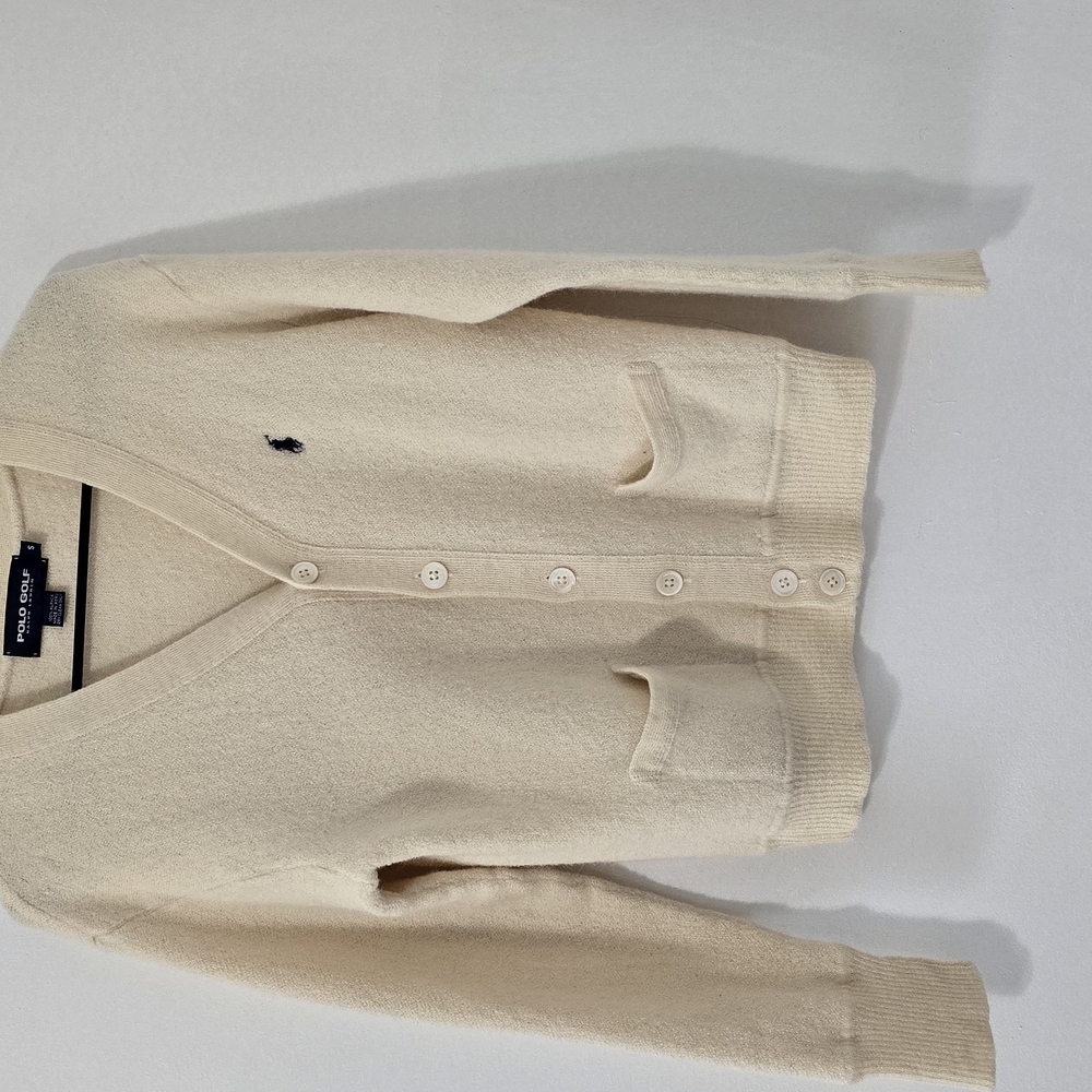 Ralph Lauren Cream V-Neck Sweater Timeless Knit